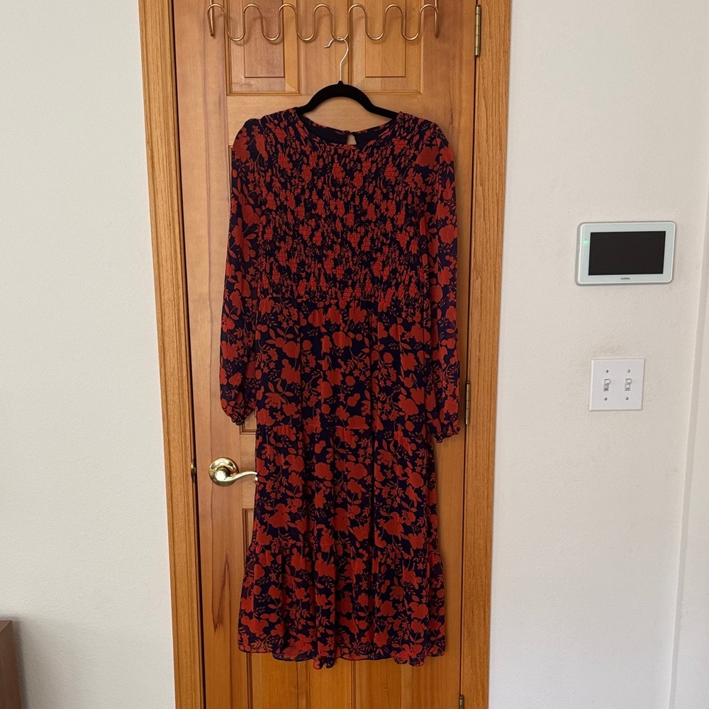 Julia Jordan Red and Navy Floral Long Sleeve Dress